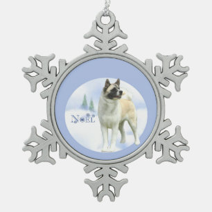 Akita Noel Keychain Snowflake Pewter Christmas Ornament