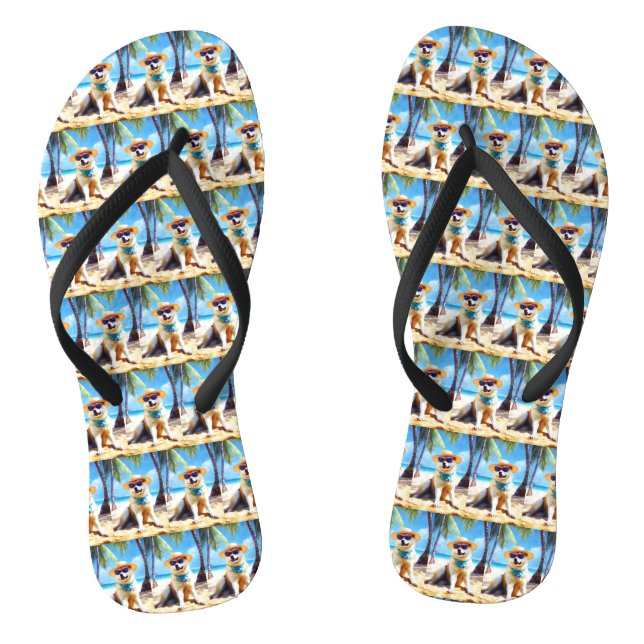 Akita on Beach, summer gift for dog lovers Gift Ta Flip Flops (Footbed)