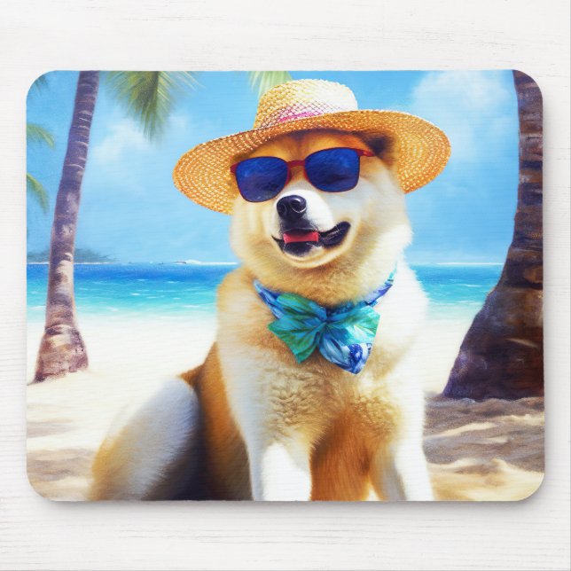 Akita on Beach, summer gift for dog lovers Gift Ta Mouse Pad (Front)