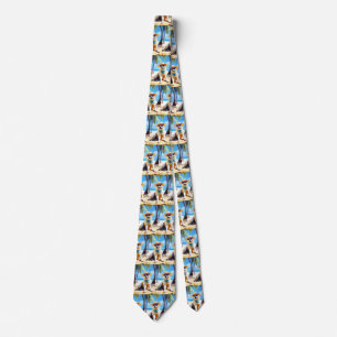 Akita on Beach, summer gift for dog lovers Gift Ta Tie