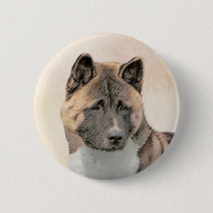 Akita Painting - Cute Original Dog Art 2 Inch Round Button