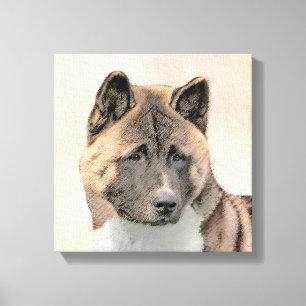 Akita Painting - Cute Original Dog Art Canvas Print