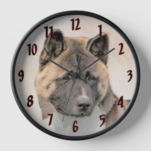Akita Painting - Cute Original Dog Art Clock