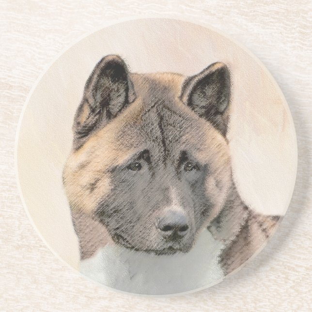 Akita Painting - Cute Original Dog Art Coaster (Front)