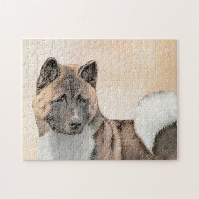 Akita Painting - Cute Original Dog Art Jigsaw Puzzle (Horizontal)