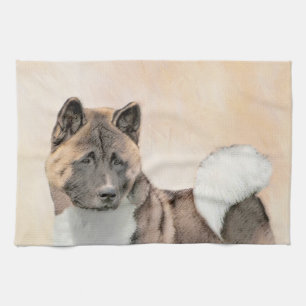 Akita Painting - Cute Original Dog Art Kitchen Towel