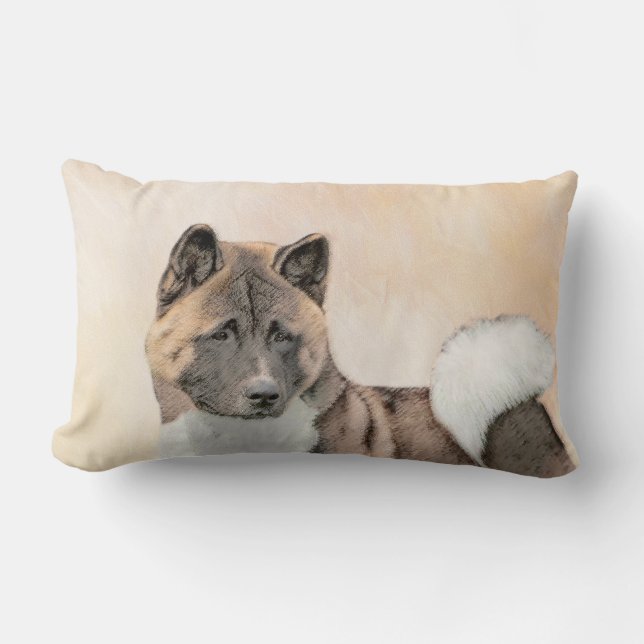 Akita Painting - Cute Original Dog Art Lumbar Pillow (Front)
