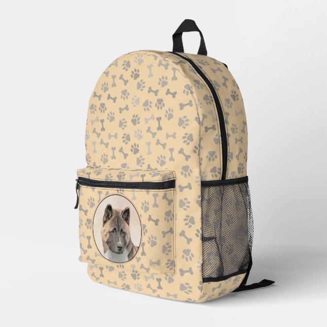 Akita Painting - Cute Original Dog Art Printed Backpack (Back Corner Right)