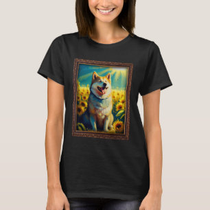 Akita Painting Sunflower Flower Mom Women Floral T-Shirt
