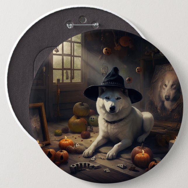 Akita Pumpkins Halloween Scary 6 Inch Round Button (Front & Back)