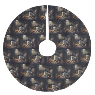 Akita Pumpkins Halloween Scary Brushed Polyester Tree Skirt