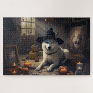 Akita Pumpkins Halloween Scary Jigsaw Puzzle
