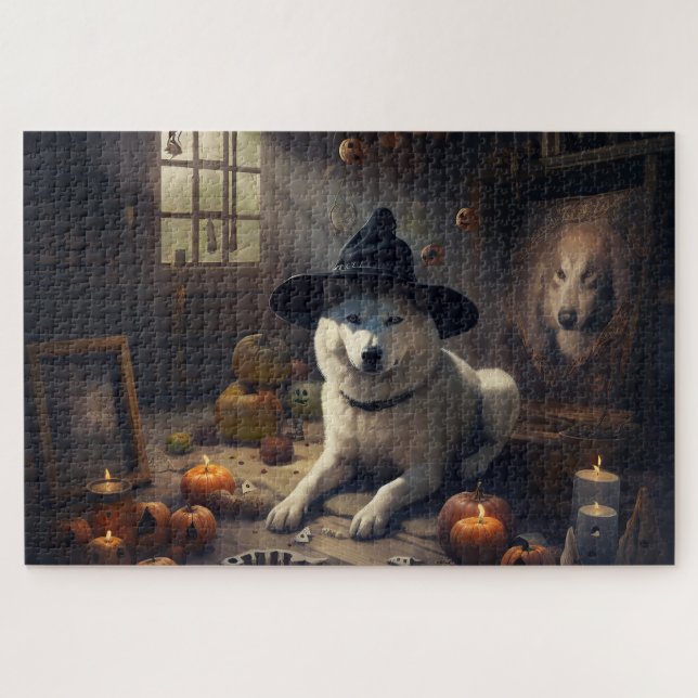 Akita Pumpkins Halloween Scary Jigsaw Puzzle (Horizontal)