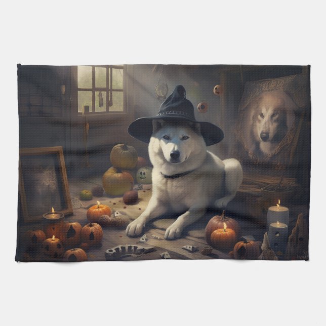 Akita Pumpkins Halloween Scary Kitchen Towel (Horizontal)