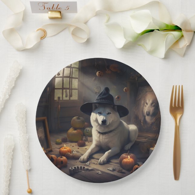 Akita Pumpkins Halloween Scary Paper Plate (Wedding)