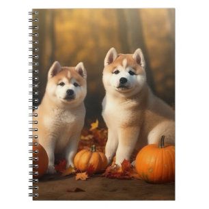 Akita Puppy Autumn Delight Pumpkin Notebook
