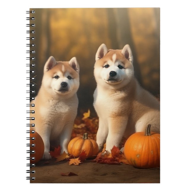 Akita Puppy Autumn Delight Pumpkin Notebook (Front)
