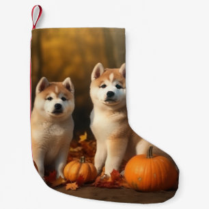 Akita Puppy Autumn Delight Pumpkin Small Christmas Stocking