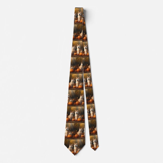 Akita Puppy Autumn Delight Pumpkin Tie (Front)