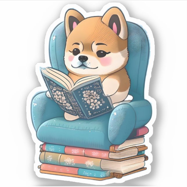 Akita puppy reading a book (Front)