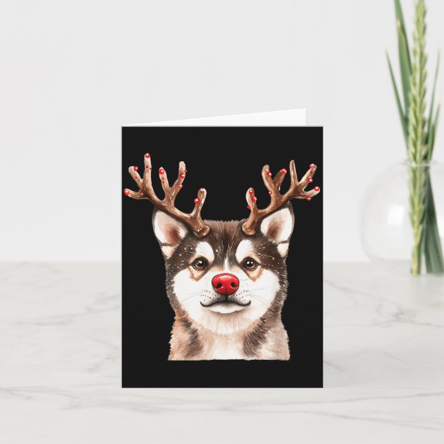 Akita Reindeer Christmas Lights Dog Lover Xmas Paj Card (Front)