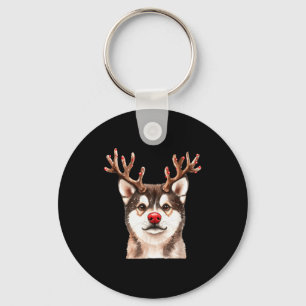 Akita Reindeer Christmas Lights Dog Lover Xmas Paj Keychain