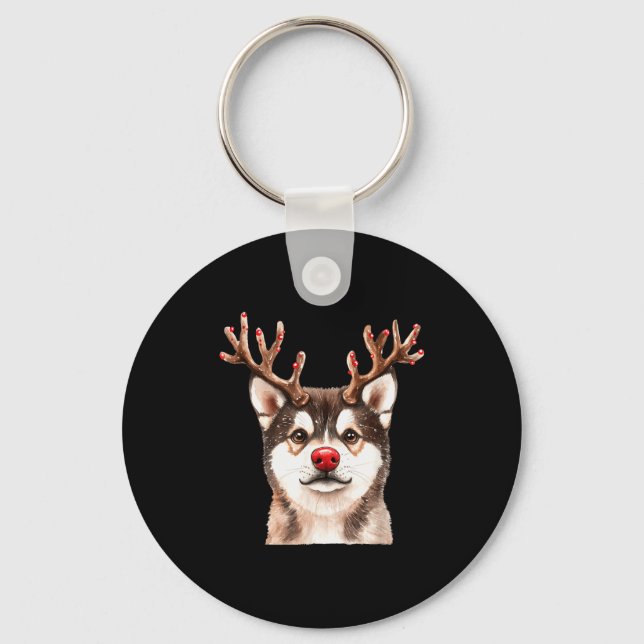 Akita Reindeer Christmas Lights Dog Lover Xmas Paj Keychain (Front)