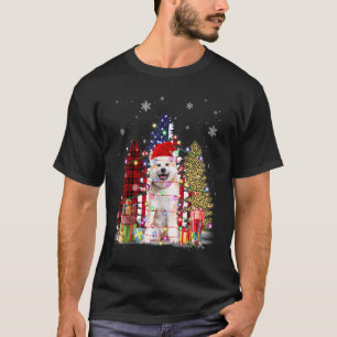 Akita Santa Hat Light Buffalo Plaid Leopard Xmas S T-Shirt