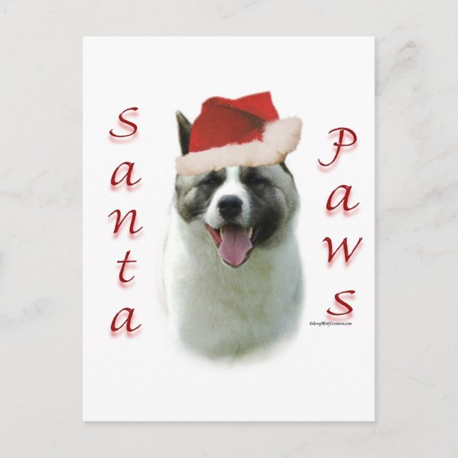 Akita Santa Paws Holiday Postcard (Front)