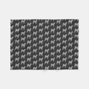Akita Silhouettes Pattern Grey Fleece Blanket