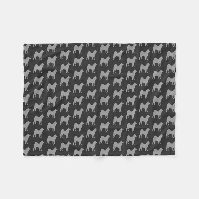 Akita Silhouettes Pattern Grey Fleece Blanket (Front (Horizontal))