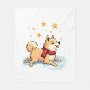 Akita Snowball Fight dog Fleece Blanket