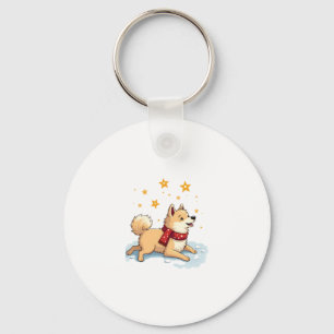 Akita Snowball Fight Keychain