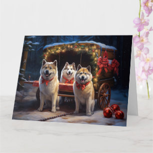 Akita Snowy Sleigh Ride Christmas Decor Card