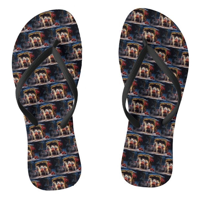 Akita Snowy Sleigh Ride Christmas Decor Flip Flops (Footbed)