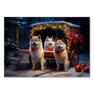 Akita Snowy Sleigh Ride Christmas Decor Table Number