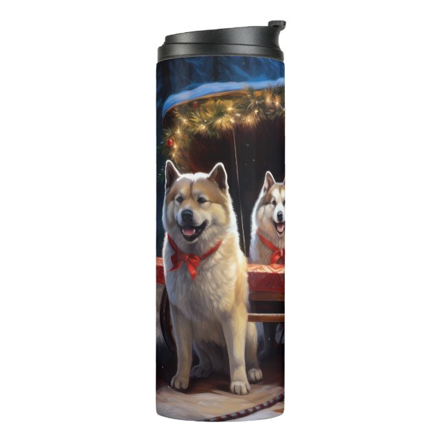 Akita Snowy Sleigh Ride Christmas Decor Thermal Tumbler (Rotated Left)