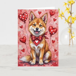 Akita Valentine’s Day Dog with Hearts Red Card