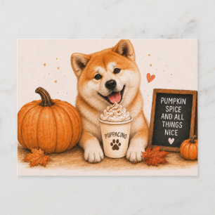 Akita Warm Pumpkin Spice Puppaccino Autumn Postcard