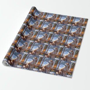 Akita With Christmas Lights Holiday Wrapping Paper