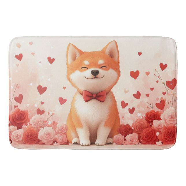 Akita with Roses - Valentine's Day  Bath Mat (Front)