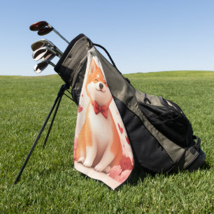 Akita with Roses - Valentine's Day  Golf Towel
