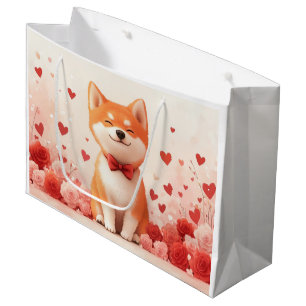 Akita with Roses - Valentine's Day  Large Gift Bag