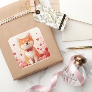 Akita with Roses - Valentine's Day  Square Sticker