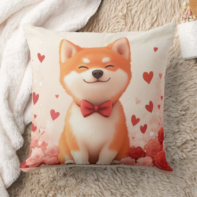 Akita with Roses - Valentine's Day  Throw Pillow (Blanket)