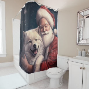 Akita with Santa Claus Festive Christmas