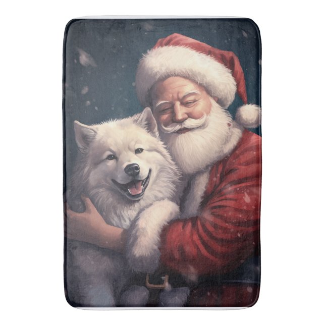 Akita with Santa Claus Festive Christmas  Bath Mat (Front Vertical)