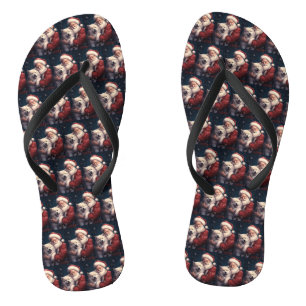 Akita with Santa Claus Festive Christmas  Flip Flops