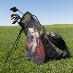 Akita with Santa Claus Festive Christmas  Golf Towel