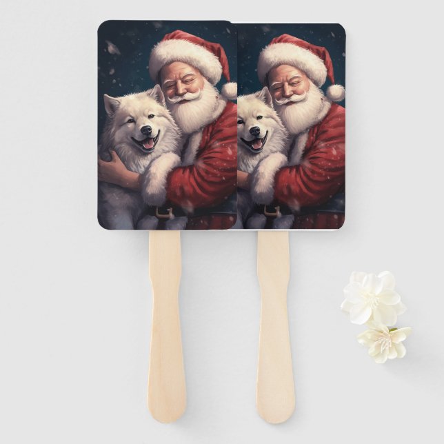 Akita with Santa Claus Festive Christmas  Hand Fan (Front and Back)